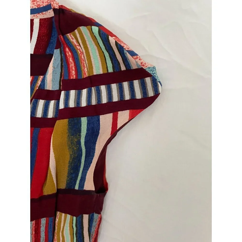 Anthropologie Maeve Boho Cap Sleeve Multicolor Striped Dress US 8 UK 12 EU 40